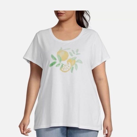 New St. John's Bay Womens Plus Crew Neck Short Sleeve T-Shirt Size: Large Lemons - Picture 1 of 10